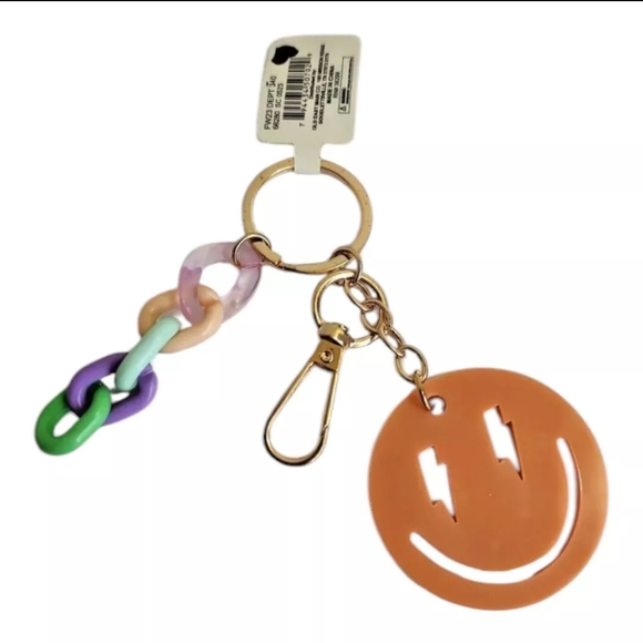 Multicolor Keychain Zipper Pull Backpack Happy Smiley Face Plastic Chain Link - Picture 2 of 7